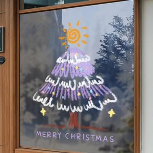 Christmas Window Clings Purple Christmas Tree PVC Static Cling Reusable Removable Double Sided Shop Glass Door Decal