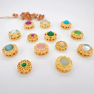 Gold plated bead charms with colorful opal insets for DIY jewelry making