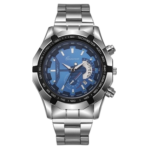 Luxury men's stainless steel quartz watch with deep blue dial and 3ATM waterproof feature