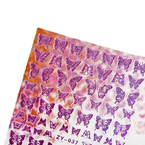 Thin holographic purple glitter butterfly nail stickers for decoration model ZY-037
