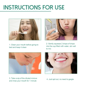 Graphique de détail des instructions d'utilisation des gouttes de soin pour gencives.