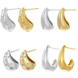 Detailed grid of retro teardrop stud earrings in gold and silver plating with zircon