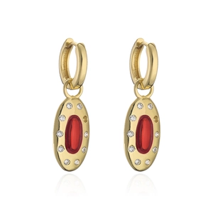 Orecchini placcati oro 18K con zircone rosso e alone di cristalli micro-pavé