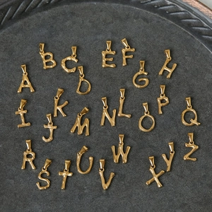 26 bamboo style gold English initial pendants set made of 18K gold plated titanium steel