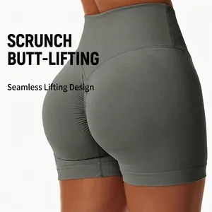 Short de yoga taille haute sans couture avec effet push-up fessier en gris anthracite
