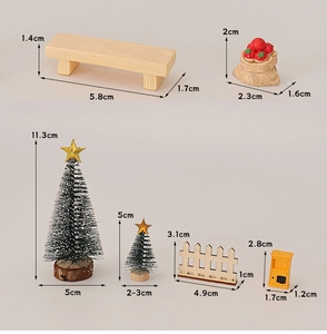 Miniatur Weihnachtsdeko Set mit Bank und Bäumen inklusive detaillierter Maße