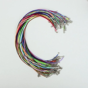 Assorted colorful wax cords with lobster clasps and extension chains for jewelry making
