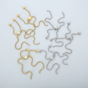 Adjustable box chain bracelets with CZ heart charms in gold and silver finish