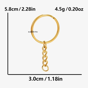 Technical size chart for 18K gold plated stainless steel keychain with detailed dimensions
