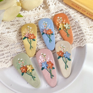Floral Embroidery Fabric Hair Clips Sweet Handmade Flower Snap Clips For Girls Kids Pastoral Style