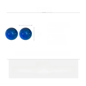 Detail showing blue resin sphere earrings with dimensions and weight specifications