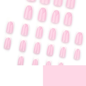 Classic French tip press-on nails with nude pink base and glossy square oval finish