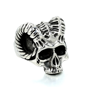 Retro Ram Horn Skull Ring Stainless Steel Punk Gothic Vintage Style Biker Jewelry For Men