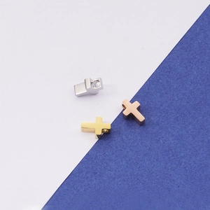 Polished stainless steel cross charms in silver, gold and rose gold finishes