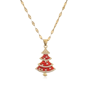 18K gold-plated necklace with red Christmas tree pendant and white zircon details