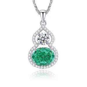 925 Sterling Silver Gourd Pendant Necklace For Women Luxury Rhinestone Inlaid Wulu Shape Paraiba Emerald Created Gemstone Jewelry