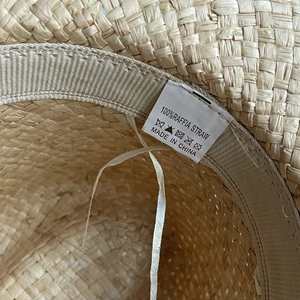 Authentic 100% Raffia Straw Sun Hat with internal sweatband and quality label detail