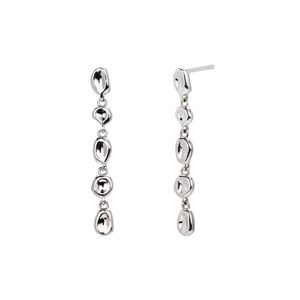 Asymmetric S925 sterling silver tassel earrings with irregular lava texture design