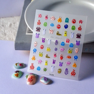 5D Embossed Nail Art Stickers Cute Cartoon Monsters Waterproof Self Adhesive Manicure Decals Decoration For Women