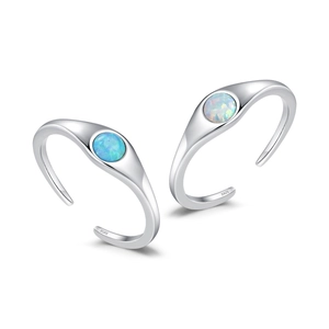 Minimalist S925 sterling silver open rings featuring blue and white round opal stones