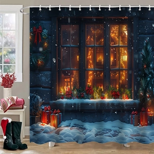 Detailsicht des Schneemann Weihnachts-Duschvorhangs mit Ösen und Aufhängeringen