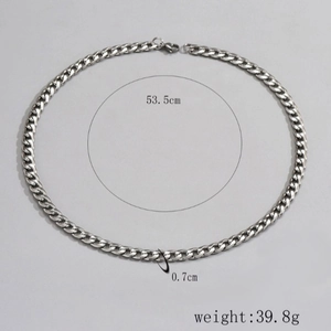 Mens 53.5cm stainless steel cuban link chain necklace with 0.7cm width silver finish