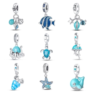 Ocean Theme Luminous Charms S925 Sterling Silver Glow In Dark Enamel Zirconia DIY Bracelet Pendants