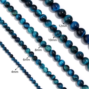 Detail showing blue tiger eye beads in various sizes 4mm to 12mm for jewelry making