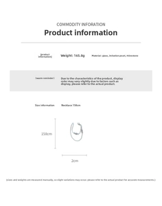 Detail specifications of 158cm layered faux pearl necklace with rhinestones and glass beads