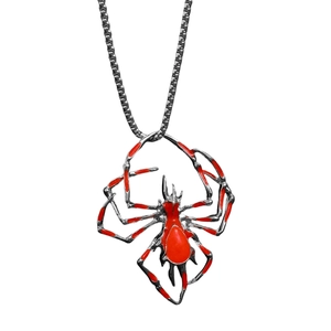 Collana con ciondolo a ragno luminoso in lega d'argento con smalto rosso brillante