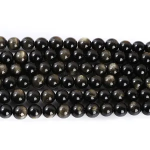 Polished natural golden sheen obsidian round beads for DIY jewelry making and beading