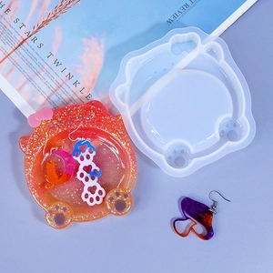 Cat shape silicone resin mold for DIY tray and jewelry storage with orange glitter finish