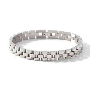 Technical view of a silver stainless steel watchband style bracelet with dimensions and weight