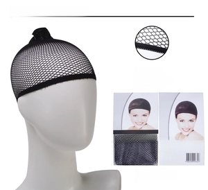 Detail of black weaving cap with 1.0cm elastic band and mesh texture for wig fixing