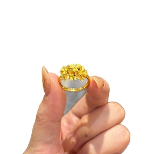 Exquisite gold-plated floral open ring with elegant matte petal texture for women