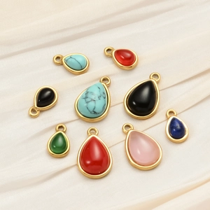 Waterdrop natural stone pendants with gold stainless steel edges for DIY jewelry