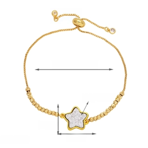 Detail of adjustable gold star bracelet with 55mm diameter and druzy stone specs