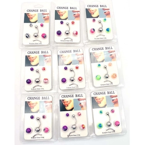 316L surgical steel belly piercing set with 5 interchangeable colorful balls