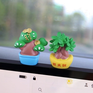 Cute fortune tree car dashboard ornaments with lucky gold coins and resin base