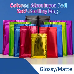 Colorful aluminum foil zip-lock pouches in glossy and matte finishes for tea packaging