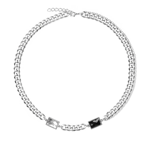Silver Cuban link chain for men with rectangular black and clear stone pendants