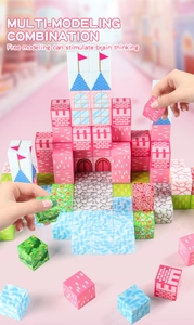Pink 128pcs magnetic building blocks castle set for creative children play.