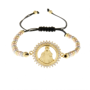 Adjustable black Milan cord bracelet with copper zircon sun angel charm and tricolor beads