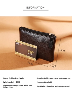 Detailed view of black litchi pattern PU leather coin purse with size markings
