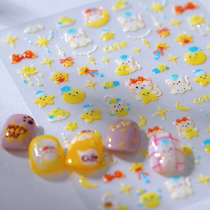 3D embossed nail stickers featuring cute cats, stars and moon for manicure decoration