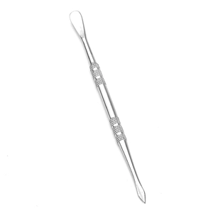 Dual-head stainless steel spoon tool with a knurled anti-slip texture for precise cleaning
