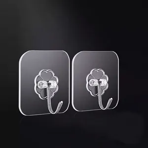 Adhesive Wall Hooks Strong Transparent Waterproof Traceless Sticky Hangers For Kitchen Bathroom Door No Drill Hanging