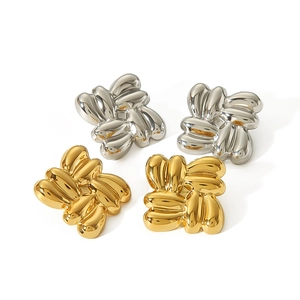 Polished 18k gold and silver twisted square stud earrings in stainless steel