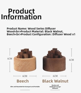 Vue détaillée du diffuseur en bois de hêtre et noyer mesurant 6x6 cm pour huiles
