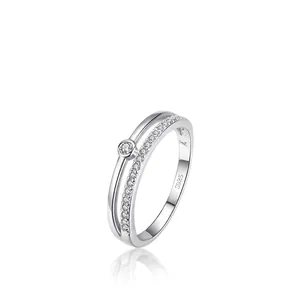 MODIAN minimalist double layer S925 sterling silver ring with cubic zirconia pave